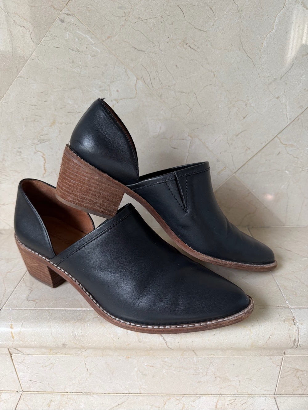Madewell Black Leather Low Block-Heel Mules